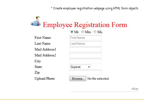 Solved Create Employee Registration Webpage Using Html
