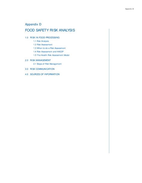 Food Safety Risk Analysis Appendix D Food Safety Ri Sk Analysi S 1 Ri Sk I N Food Processi Ng