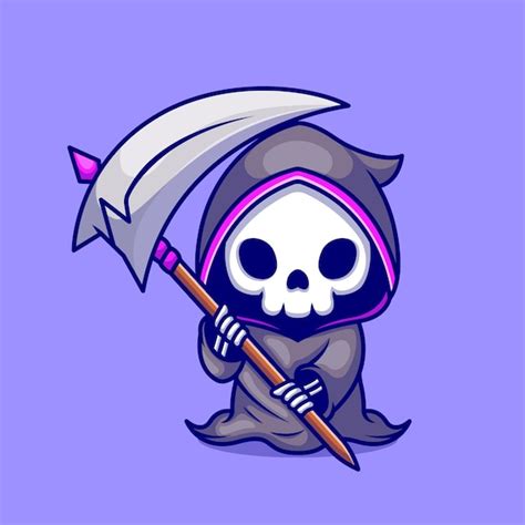 Premium Vector Cute Grim Reaper Holding Scythe Cartoon Icon