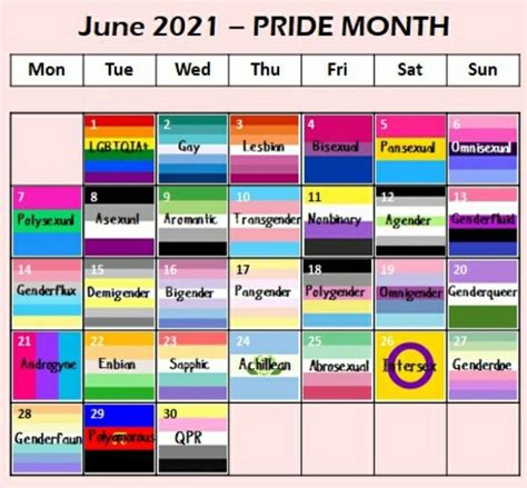Pride Month Calendar Pride Month Is Celebrated Every June In Tribute