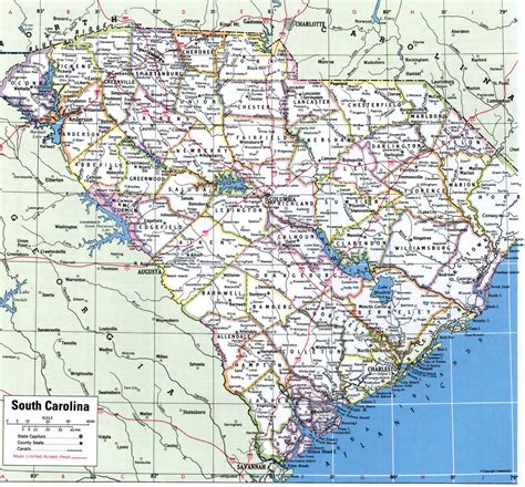 Map Of South Carolina Showing County With Cities Counties Road Highways