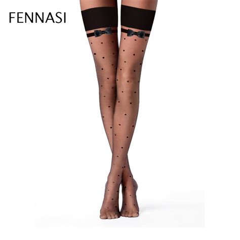 Fennasi Polka Dot Womens Stockings Sexy Belt Bow Garters Knee High