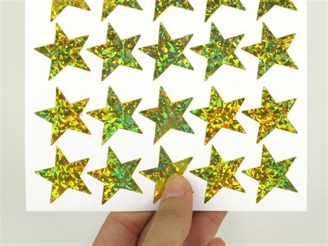 Gold Hologram Star Stickers 25mm 1 Yellow Sticky Etsy