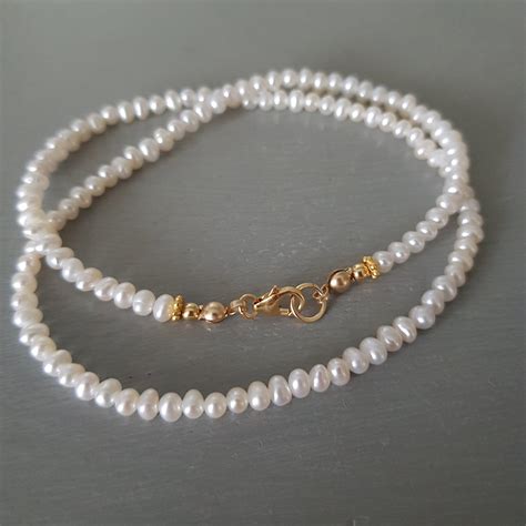 Freshwater Seed Pearl Necklace Choker Gold Fill Or Sterling Silver Small Mm Tiny White Real