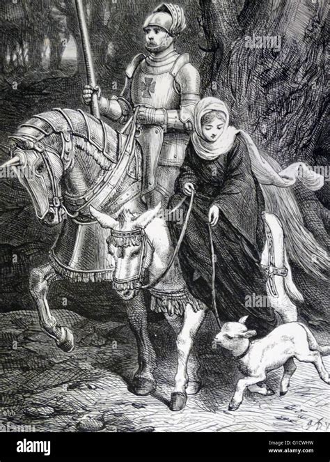 12th Century Knight On Horsback Accompanies A Lady 19th Century