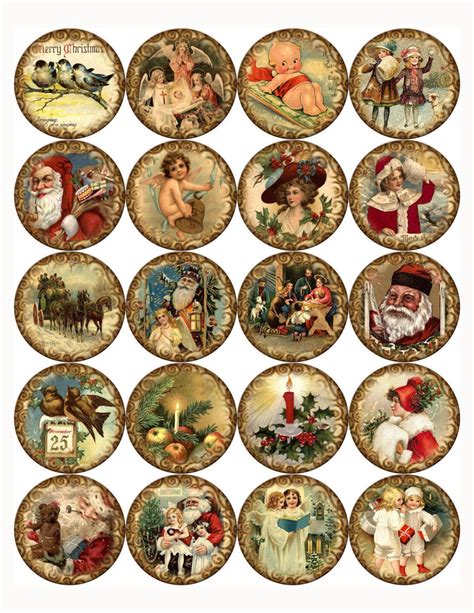 Christmas 20 Vintage Inspired Pictures 2 Round Glossy Etsy