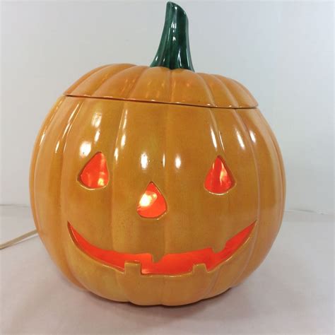 Vintage Lighted Halloween Ceramic Pumpkin Jack O Lantern 10 Light Up
