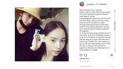 taeyang announces engagement to min hyo rin 8days