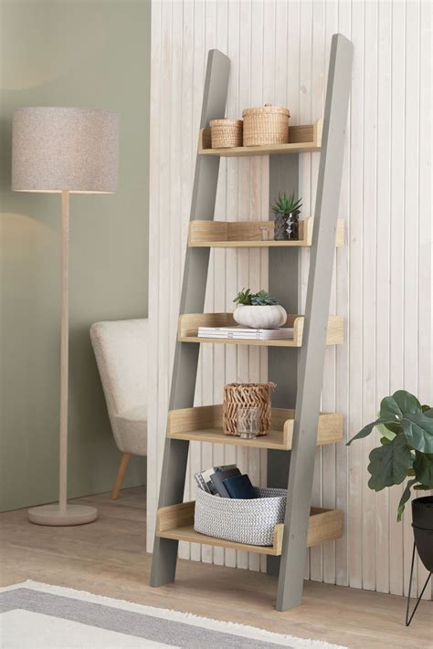 Buy Dove Grey Malvern Oak Effect Narrow Ladder Shelf From The Next Uk