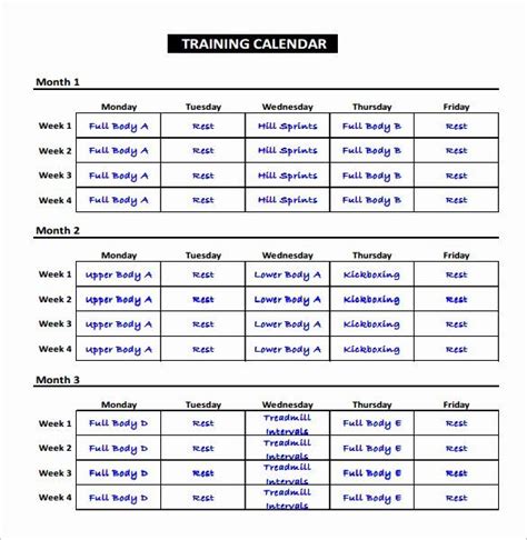 Training Schedule Template Excel Beautiful Exercise Schedule Template