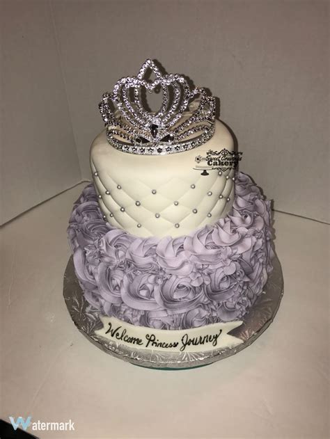 White And Lavender Rosette Cake With Princess Tiara Purple Cakes