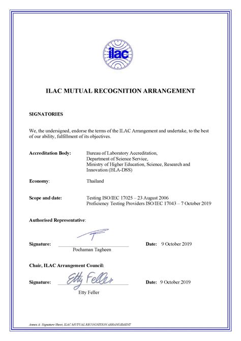 Signatory To The International Laboratory Accreditation Cooperation