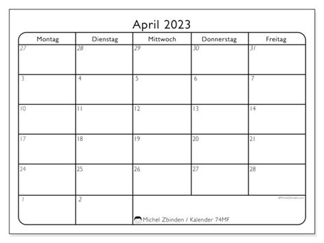 Kalender April 2023 Zum Ausdrucken “74ss” Michel Zbinden De