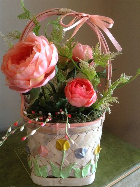 Floral Basket Arrangement Easter Flower By Nauticocreations