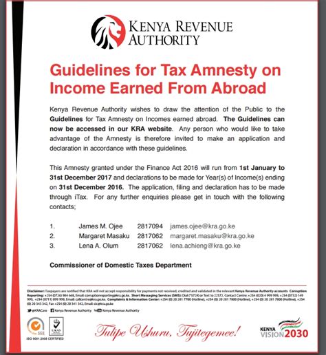 The authority is charged with collecting revenue on behalf of the government of kenya. Kenyans Abroad given one year to disclose income to Kenya ...