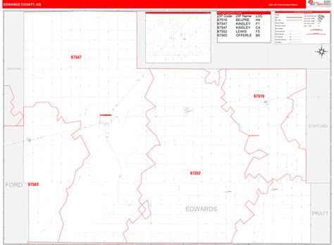 Edwards County Ks Wall Map Red Line Style