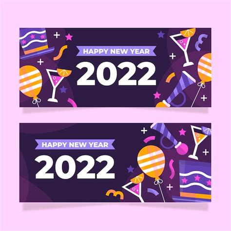 Free Vector Flat Happy New Year 2022 Horizontal Banners Set