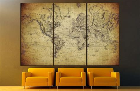 Vintage Map Of The World Canvas Art Wall Decor 3 Piece Canvas Prints