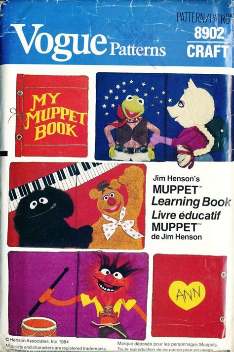 Vogue Pattern 8902 Jim Hensons My Muppet Book Learning Book Les
