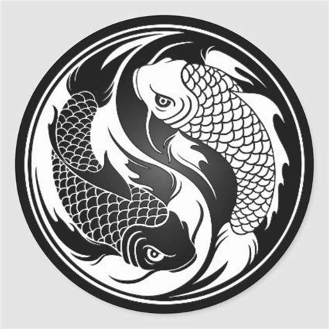 White And Black Yin Yang Koi Fish Classic Round Sticker Zazzle Yin