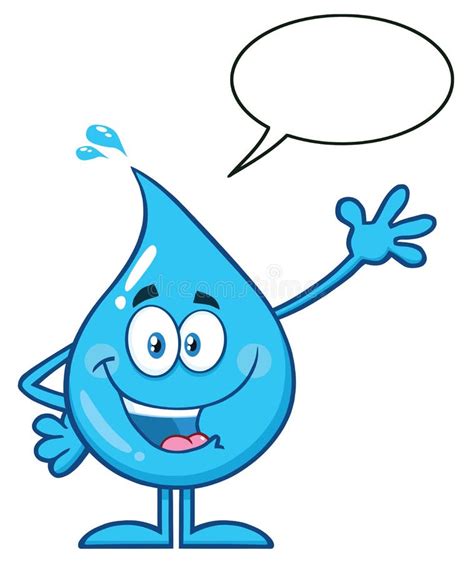 Happy Blue Water Drop Cartoon Mascot Character Waving For Greeting