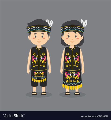 Character Wearing Dayak Traditional Dress Vector Image