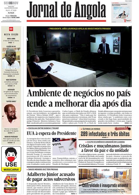 Jornal De Angola Sexta 06 De Novembro De 2020