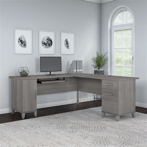 2w L Shaped Desk With Storage In Platinum Gray By Bush