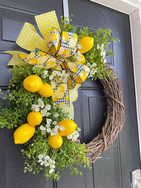 Wreath For Front Door Summer Lemon Wreath For Kitchen Door Etsy