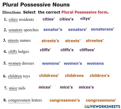 Plural Possessive Noun Activity Live Worksheets