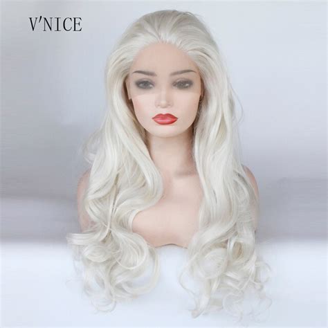 V Nice Natural Long Body Wavy Platinum Blonde Wig High Temperature Fiber Brazilian Hair