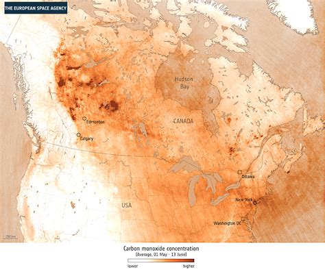 Esas Copernicus Reveals Carbon Monoxide From Fires In Canada Satnews