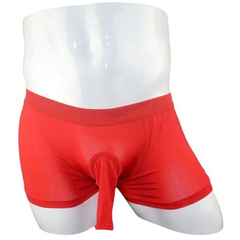 underpants open top gay boxer shorts penis sheath sexy men underwear ice silk solid trunks