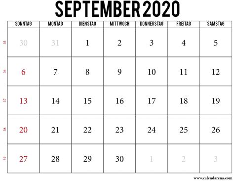 September Kalender 2020 Kostenlos Zum Download