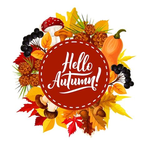 Premium Vector Hello Autumn Poster With Fall Leaf And Berry