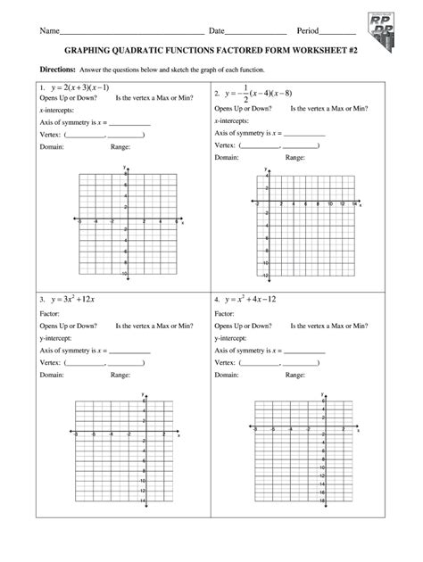 Graphing Quadratic In Vertex Form Worksheet
