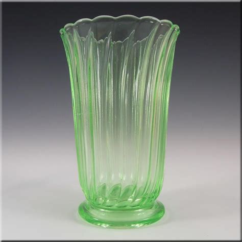 Bagley 3141 Art Deco Uranium Green Glass Carnival Vase Green Glass