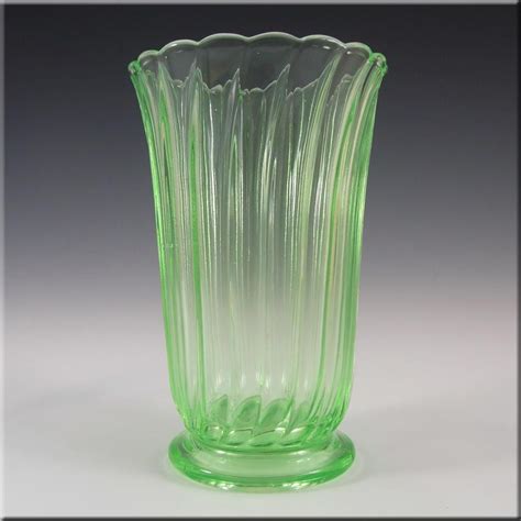 bagley 3141 art deco uranium green glass carnival vase green glass art deco glass glass