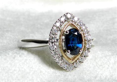 Sapphire Ring Genuine Blue Sapphire Engagement Ring 14k White Gold 60