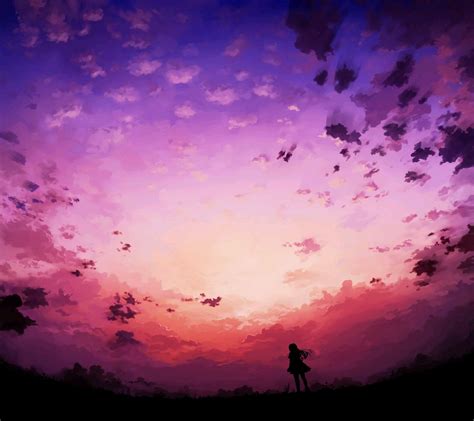 Anime Girl Purple Sunset Wallpapers Wallpaper Cave