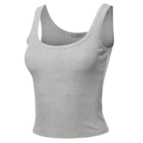 A2y A2y Womens Basic Solid Double Scoop Neck Rib Cropped Tank Top Heather Grey M Walmart