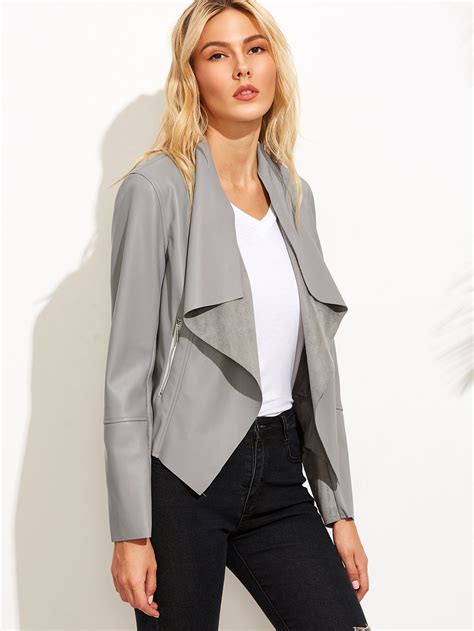 Online Shopping For Grey Faux Leather Waterfall Jacket From A Great