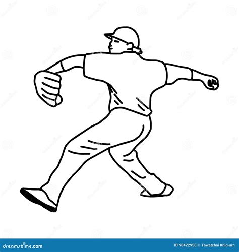 Baseball Pitcher Throws Ball Vector Illustration Sketch Hand D Stock