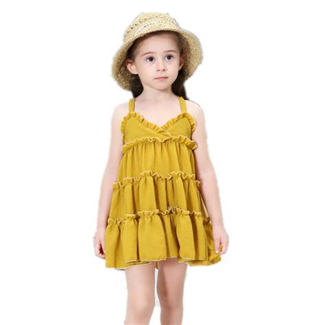 2018 New Baby Girls Dress Ruffle Summer Yellow Princess Dress For Girls