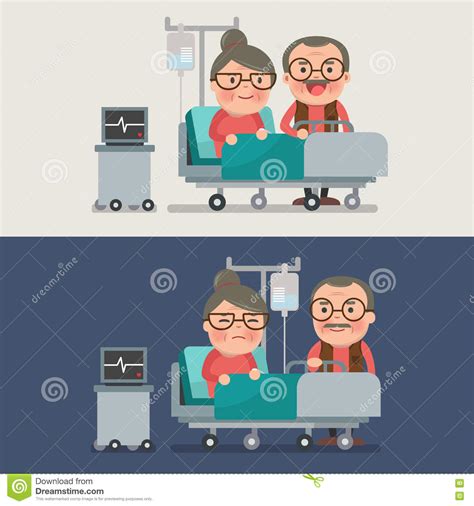 Grandma And Grandpa In A Hospital Room Vector Illustration
