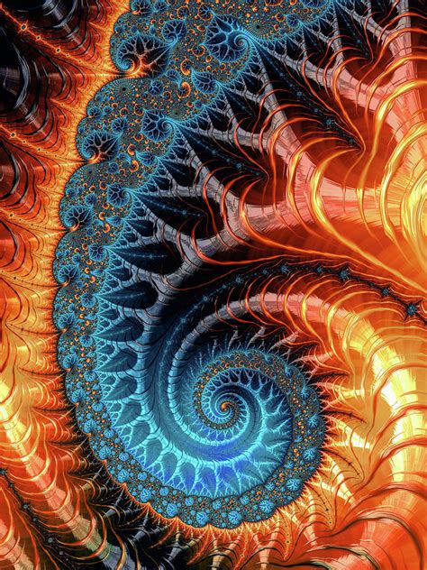 Colorful Luxe Fractal Spiral Turquoise Brown Orange Digital Art By