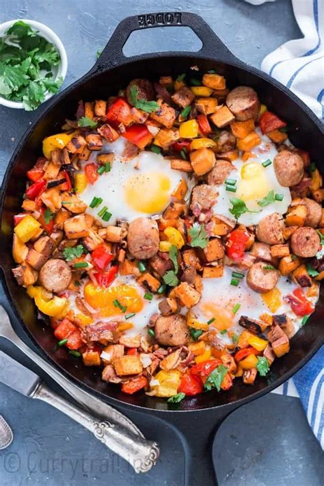 Sweet Potato Hash With Sausages And Eggs Currytrail