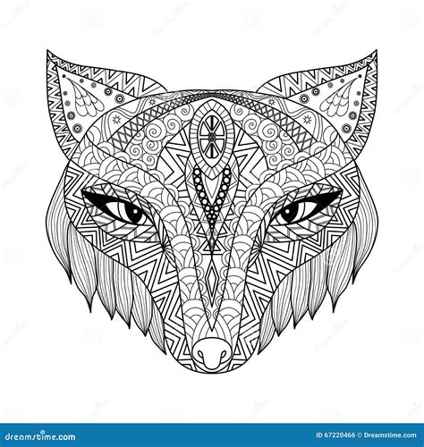 Fox Zentangle Style For Coloring Book For Adults Stock Vector Image