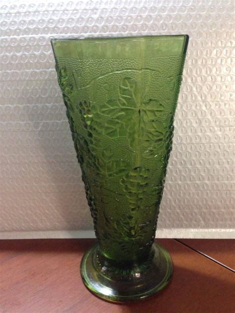 Vintage Indiana Green Depression Glass Vase With Embossed Etsy
