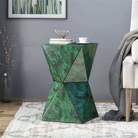 Noble House Mason Tempered Glass Hourglass Side Table Malachite